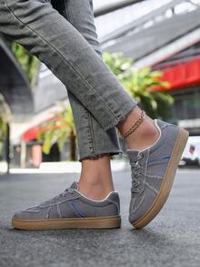 Women's Casual Sports Shoes, Mesh Breathable Versatile Lace-Up Flat Sneakers, Athletic Style - Grey - View 2