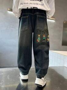 Spring & Autumn New Cartoon Graffiti Big Teen Boy Jeans, Loose Fit Streetwear Dad Jeans For Teenage Boys - Royal Blue - View 3