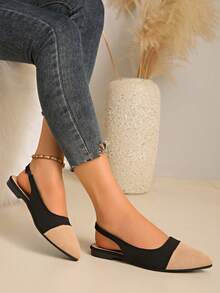 2026 Spring New Women's Backstrap Mules Fashion Pointed Toe Patchwork Commuter Flat Shoes - Black - View 1