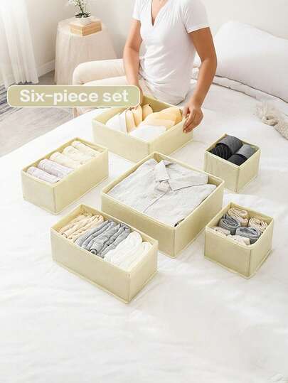 1/3/6pcs Foldable Non-Woven Fabric Underwear Storage Box, Wardrobe Organizer, Drawer Storage, Portable, Home Decor, Bedroom & Apartment Accessories, Clothing Storage, Gift For Mom, Home & Dorm Supplies