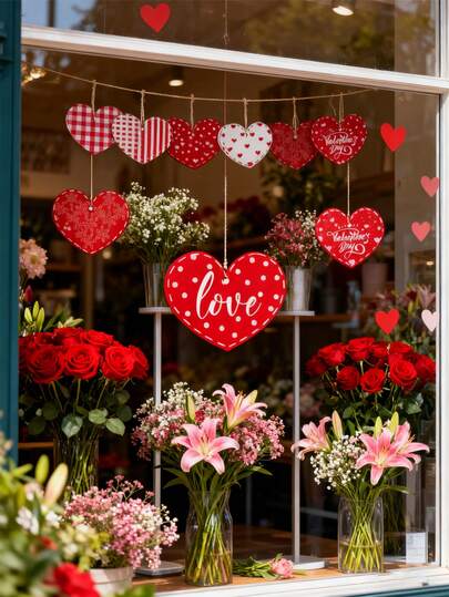 8 Pcs Valentines Heart Ornaments Valentines Hanging Decoration Red And Pink Wood Tags Buffalo Plaid Heart Ornament For Tree Craft Wedding Anniversary Birthday Party Decor(Plaid Style)