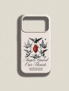 1pc Minimalist Creative Cupid Angel Heart Letter Pattern Liquid Silicone Shockproof Soft Phone Case, Compatible With Apple 11/12/13/14/14Plus/15/15Plus/16/16Plus/7/8Plus/17/17Pro And Other Models - Multicolor - View 1