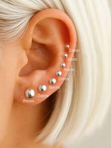 7/4/3对极简迷你球形不锈钢耳钉套装，男女皆宜，可叠戴；14K镀金大圆球设计耳钉，男女通用，蝴蝶扣耳堵，适合耳骨、耳廓、耳垂等穿孔，适合女孩度假、节日、派对及日常佩戴。 - Standard - 查看 4