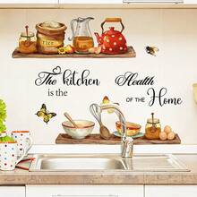 1/4pcs Creative Wall Stickers, Kitchen Shelves & Utensils, Letter & Butterfly Pattern, Removable Waterproof PVC Decals For Kitchen, Dining Room, Living Room Wall Decor - Multicolor - View 5
