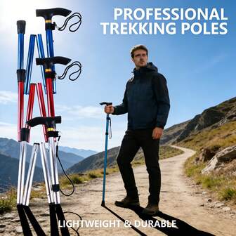 1pc Foldable Hiking Pole - Ultra-Light Telescopic Walking Stick, Easy To Store, Suitable For Hiking, Walking, Travel, Non-Slip Handle Design. Ideal Holiday Gift