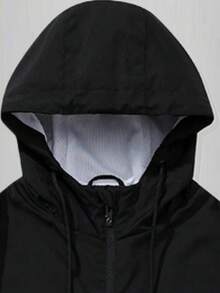 Driftmere Men's Autumn/Winter Contrast Color Drawstring And Zipper Closure Hooded Jacket - Black and White - View 7