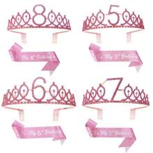 2pcs Pink Crown Headpiece Set, Includes Cute Sweet Birthday Crown, Party Headband, Shoulder Strap Decor With Rhinestones