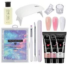 Poly Nail Extension Gel Kit Starter-3 Colors Skin Tone Nude Brown Series Builder Nail Gel All In One Kit With 6W Nail Lamp And Complete Poly Nail Art Tools For Beginner Gifts - 美甲工具組-1 - 查看 12