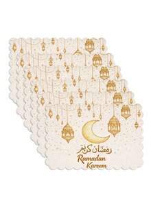 斋月波浪边餐垫套装（1/4/6件装）| 12*18英寸月光图案，亚麻材质，适用于厨房、餐桌、餐厅、生日派对和宴会装饰，可机洗和手洗，便携，四季皆宜 - 彩色 - 查看 7