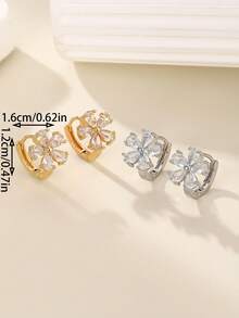 1 Pair Fashionable Minimalist Zirconia Flower Hoop Earrings, Lightweight Luxury Feel, Versatile For Women's Daily Wear