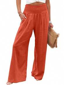 Loose High Waist Wide Leg Casual Pants For Women, New Arrival Autumn Spring - Orange 3 - View 4