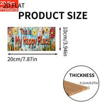 2D平面木质装饰牌匾，1件装 - “这是我的快乐之地”标牌，饰以橙色、黄色、粉色、蓝色、绿色花卉图案 - 耐用家居装饰，农舍风格装饰，完美适用于房间装饰 - 彩色 - 查看 2