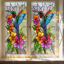 1/2pcs Colorful Stained Glass Style Hummingbird & Floral Window Film, Static Cling Privacy Sticker, UV Protection, Rainbow Effect, Suitable For Home, Office, Bathroom Door & Window Decor - Multicolor - View 4