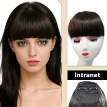 双夹式厚侧刘海假发 - 高温丝合成刘海，隐形牢固夹式设计，瞬间修饰脸型（黑色，1 件装） - 彩色 - 查看 12