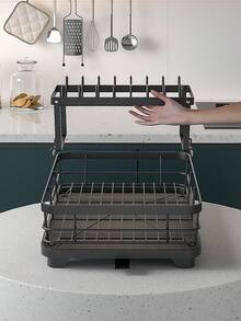 1 件装碗碟沥水架 - 节省空间的厨房收纳架，双层置物架，带餐具架和杯钩，紧凑型碗碟沥水架，适用于小型厨房，防锈设计，适合现代家居，厨房收纳整理两用。 - 彩色 - 查看 6