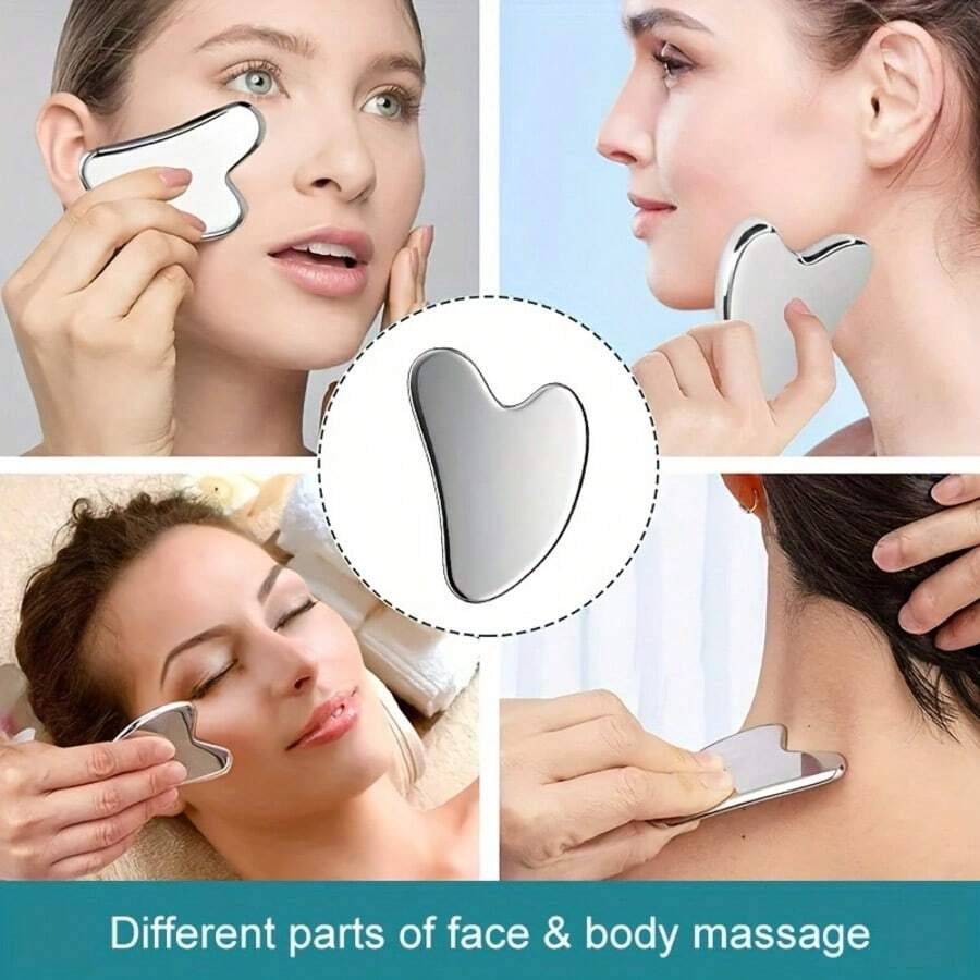 Stainless Steel Heart-Shaped Gua Sha Board, Suitable For Facial Massage, Portable Muscle Relaxation Massage Board, Stainless Steel Facial Gua Sha Board, Facial Massage Tool, Smooth Metal Gua Sha Board, Suitable For Face And Body, Reduce Swelling, Gua Sha Massage Tool, Heart-Shaped Design, Stainless Steel Facial Gua Sha Board, For Facial Metal Gua Sha, Tightening Skin, Full Body, Eye And Neck Massager - Multicolor - View 1