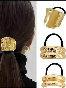 1pc/2pcs Metal Hair Ties, Fashionable & Minimalist, Suitable For Different Occasions, Hair Accessories, Ponytail Holders, Hair Ties, Hair Scrunchies, Ponytail Holders, Gold Hair Accessories, Hair Ties Head Accessories