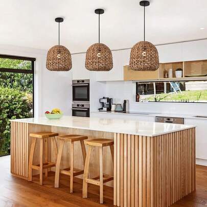 Pendant Light Rattan Woven Pendant Light - Bohemian Style Chandelier, Woven Pendant Light, Adjustable Rattan Light, Ceiling Pendant Light, Room Lighting, Homestay Decor, Suitable For Kitchen Island, Hallway, Bedroom, Dining Table, Living Room - E26 Socket (Bulb Not Included)