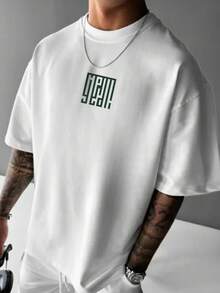 男士休闲简约字母印花白色圆领短袖T恤 - 白色 - 查看 2