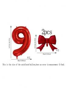 2pcs 32-Inch Number Balloon Set, Pink & Red Bow Foil Balloons, White, Red, Black & Cream 0-9 Number Balloons Suitable For Birthday Party, Anniversary Decoration - Multicolor - View 36