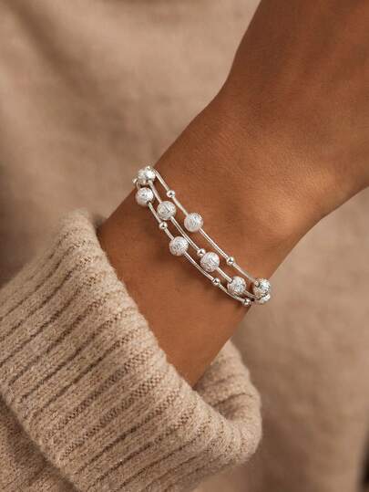 1 pieza Pulsera con cuentas grabadas, plata de ley 925, diseño único exquisito, perfecto para amantes del estilo vintage, regalo del Día de la Madre y regalo festivo