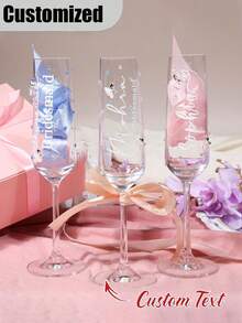 Customizable Wine Glass, Personalized Wedding Glass, Photo & Text Customized, High Borosilicate Glass, Stemmed Highball Glass, White Wine Glass, Red Wine Glass, Face & Name Customized Cup, Bridesmaid Groomsmen Gifts, Wedding Party Essentials - Multicolor - View 2