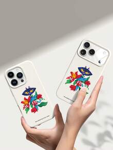 Paul Frank 授权液态硅胶手机壳，全包防震摄像头保护，黑色猫咪字母花卉图案，全新设计，兼容 13/14/15/16/17 Pro Max - 彩色 - 查看 6