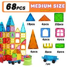 38/68/88 piezas Juguetes de bloques de construcción magnéticos, juguetes STEM para niños para mejorar la habilidad manual y la creatividad, regalo de cumpleaños/fiesta de colores aleatorios - Multicolor - Ver 7