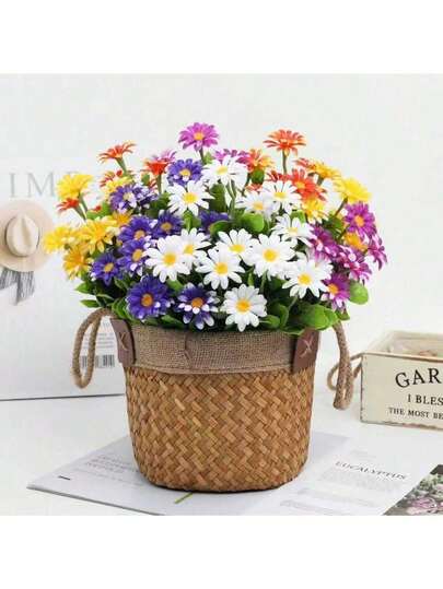 3PCS 13inch Artificial Daisy Bouquet, Spring Grass, Fake Plants Suitable For Wedding Decoration Brides Handheld Flower Materials Party Decoration Artificial Decorations New Year Decoration, Garden Decoration, Outdoor Decoration, Home Decoration, Valentine's Day Decoration
