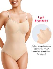 Bodysuits For Women Tummy Control Shapewear Seamless Round Neck Butt Lifter Body Shaper Tank Top - Màu be - Xem 2