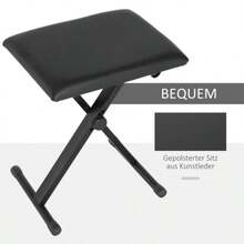 Piano Stool/Bench, Height-Adjustable, Foldable, Metal Frame, Faux Leather, Foam Padding, Black, 39 X 29 X 37-47 Cm