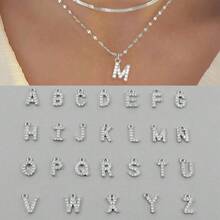 Set Of Minimalist Stainless Steel Letter Necklaces, Women's Herringbone Chain, Lip-Shaped Chain, Multi-Layer Letter Necklaces - Silver 2 - View 4