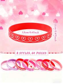 8pcs Valentine's Day Clapping Bracelets, Rubber Wristbands, Valentine's Party Favors, School Classroom Gift Fillers, Classroom Exchanges, Birthday Giveaways, Game Prizes, Party Supplies - Multicolor - View 4