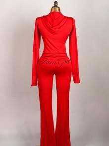 Spring And Summer Leopard Print 2 Pieces Set Causal Street Outfits Women Y2K Fashion Long Sleeve Zip Hooded Crop Tops Pants Set - 紅色 - 查看 3