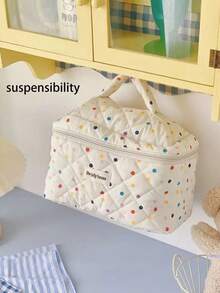 1 صندوق تخزين مكياج صغير، علبة قماشية جميلة ناعمة بطراز بولكا دوت وخطوط متقاطعة ومربعات حيوانية لتخزين المجوهرات والمستحضرات التجميلية، حقيبة محمولة مقاومة للماء للسفر والاستخدام اليومي، حقيبة مكياج متعددة الوظائف سعة كبيرة لمستحضرات التجميل والفرش والمناشف والفرشاة الأسنان، مناسبة للخروجات اليومية والسفر، هدية مثالية للصديقة أو الزميلة أو عيد الميلاد أو عيد الحب - متعدد الألوان - مشاهدة 5