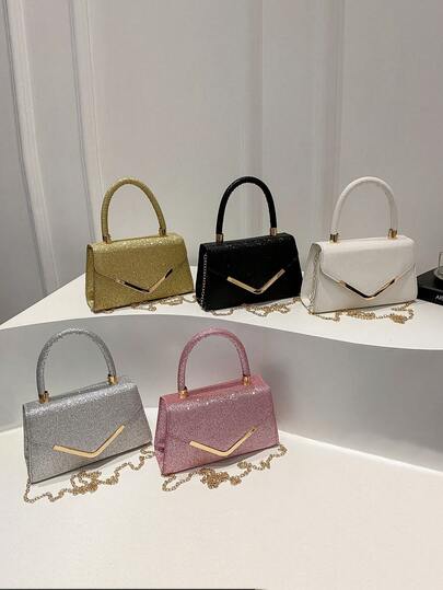 1 Pc Sparkly Glitter Handbag, Metal-Accented Chain Crossbody Bag, Lightweight Shoulder Bag For Parties – Ideal For Girls, Students, Teens, Perfect For Daily Use, Outings, Shopping Trips, Holiday Celebrations