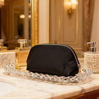 Yves Saint Laurent YSL Makeup Bag Cosmetic Pouch Handbag Large Capacity Travel Portable Black 19 * 15 * 7 Cm