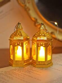 1/4/10pcs Mini Vintage Gold Lantern Shaped Decorative Lights, Battery Operated, Indoor Tabletop Decor Nightlight, Mini Candle Lantern, Suitable For Holidays, Parties, Religious Occasions, Home Decor, Christmas Tree Decor, Bedroom Decor - Yellow - View 7