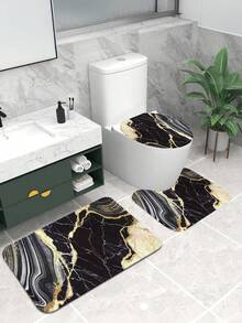 1件/3件装北欧风现代仿大理石纹浴室地垫，可机洗，1200克/平方米聚酯纤维装饰地毯，10毫米厚，TPR防滑底，柔软吸水，可折叠易打理，适用于浴室、淋浴间、卫生间、客厅、玄关、家居装饰、节日礼品 - 彩色 - 查看 1