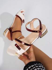 Women's Fashion French Style Bow Criss-Cross Buckle Design Chunky Heel Sandals, Sweet Party High Heels For Summer, Elegant Wedding Shoes - White - View 2