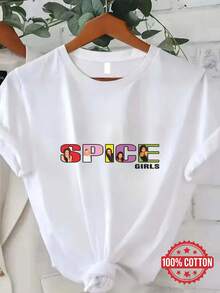 Women'S Spice S Graphic Tee - Retro 90s Britpop Band Shirt With Red, Green, Yellow Letters - Vintage Spice S Inspired T-Shirt For Concerts, Casual Outfits & Nostalgia Fashion - Soft Everyday Britpop Top, Concert Attire, Comfortable Fit, Breathable Fabric, Music Lovers - trắng - Xem 11