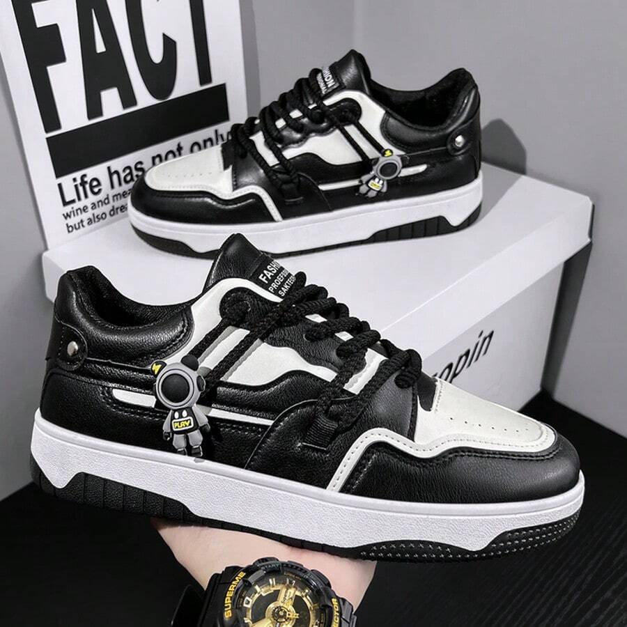 2026夏季新款男士百搭休闲运动鞋，厚底时尚青年鞋 - 黑與白 - 查看 1