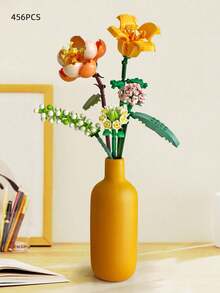 1件LOZ积木花束，玫瑰和薰衣草永生花装饰品礼品（不含花瓶） - 杏色 - 查看 7