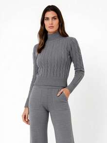 Winter Braided Knit Set, Long Sleeves, Cold Weather, New , Premium Release - Grey - View 1