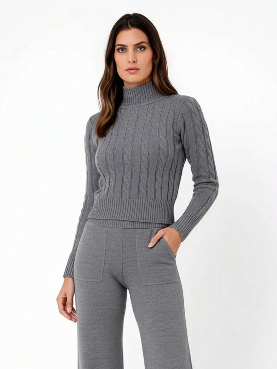 Winter Braided Knit Set, Long Sleeves, Cold Weather, New , Premium Release - Grey - View 1
