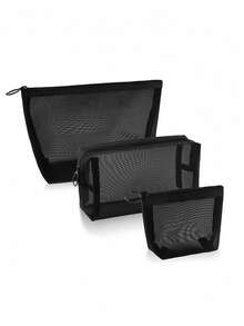 1个便携式网状化妆包，多功能简约化妆品收纳袋，网状化妆包，便携式旅行收纳包，适合居家、办公和旅行时存放化妆品，万圣节和圣诞节的绝佳礼物，波西米亚风格 - 黑色 - 查看 2