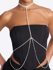 1pc Sexy Necklace Body Chain With Rhinestones, Fashionable Body Jewelry For Party