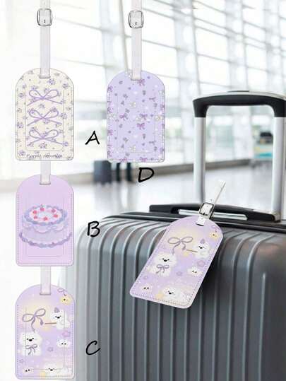 1个紫色蛋糕熊蝴蝶结装饰旅行行李牌，个性化行李牌，用于识别丢失的行李，旅行必备