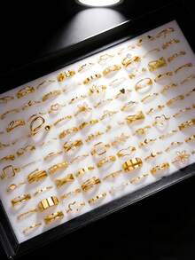 22/45件/套 时尚波西米亚几何简约不对称戒指套装，仿珍珠金色指环饰品，女士珠宝礼物，日常配饰 - 女士戒指套裝 - 查看 3