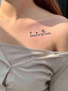 1张蝴蝶、花朵、字母图案的临时纹身贴纸，适用于手腕、手臂、腿部、腰部、胸部、身体等部位，半永久性仿真纹身。